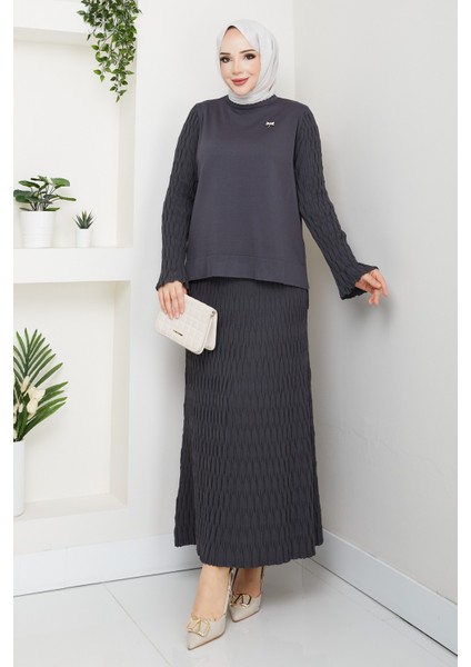 Kadın Merserize Mandal Örgülü Broşlu Etekli Ikili Takım -PMK457