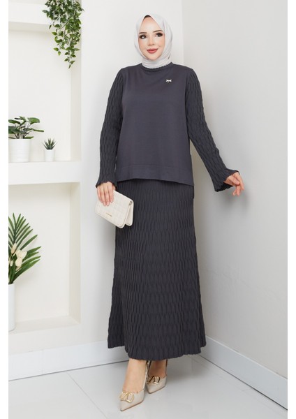 Kadın Merserize Mandal Örgülü Broşlu Etekli Ikili Takım -PMK457 modelleri