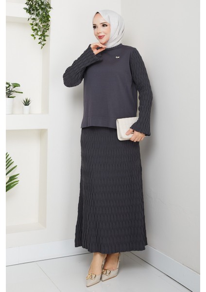 Kadın Merserize Mandal Örgülü Broşlu Etekli Ikili Takım -PMK457 fırsatları