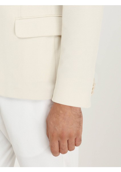 Ekru Düz Slim Fit Örme Ceket