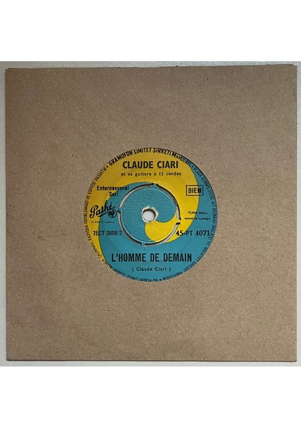 Claude Ciari Manuel Benitez - L'homme De Demain 45 Lik Plak (Orijinal Dönem Baskı Plak)