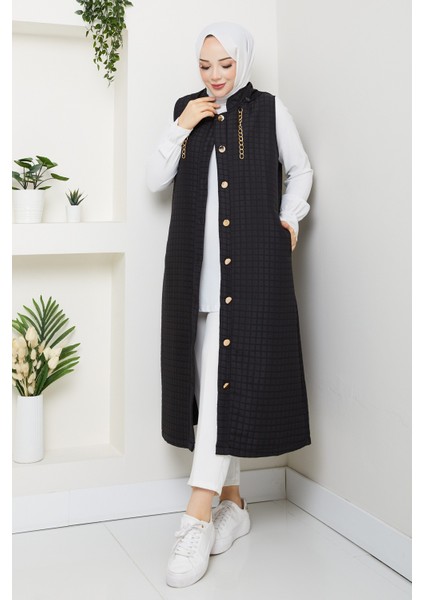 Kadın Gold Aksesuar Detaylı Kapitone Yelek -PMK460