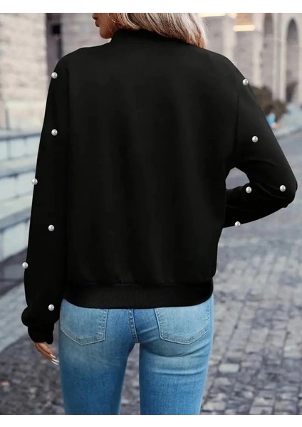 Kadın Uzun Kollu Önden Fermuarlı Incili Kısa Modal Ceket fırsatları