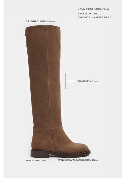 Yoko Desert Koyu Bej Hakiki Süet Düz Taban Kadın Çizme modelleri