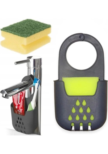 Pratik Asılabilir Silikon Bulaşık Süngerlik, Sünger Hediyeli Evye Üstü Düzenleyici Askılı Süngerlik