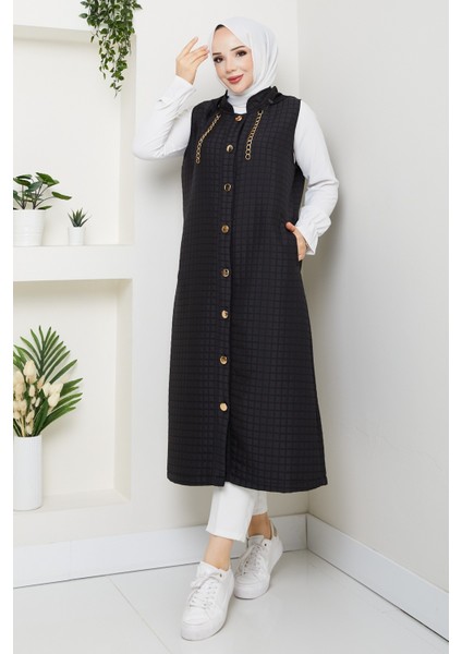 Kadın Gold Aksesuar Detaylı Kapitone Yelek -PMK460 modelleri