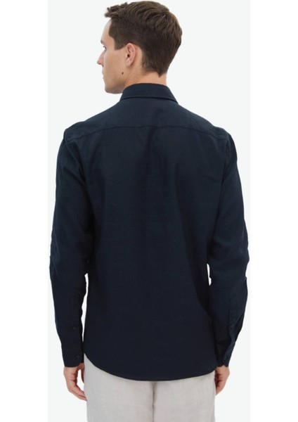 Siyah Düz Regular Fit Dokuma Casual Pamuk Karışımlı Gömlek