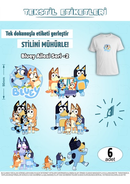 Ütü ile Yapışan Kıyafet Etiketi Bluey Serisi -2 6lı Set