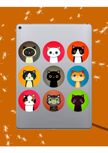 9lu Cat Sticker Seti | Laptop Ajanda Notebook Tablet Telefon Defter Etiket Bullet Journal