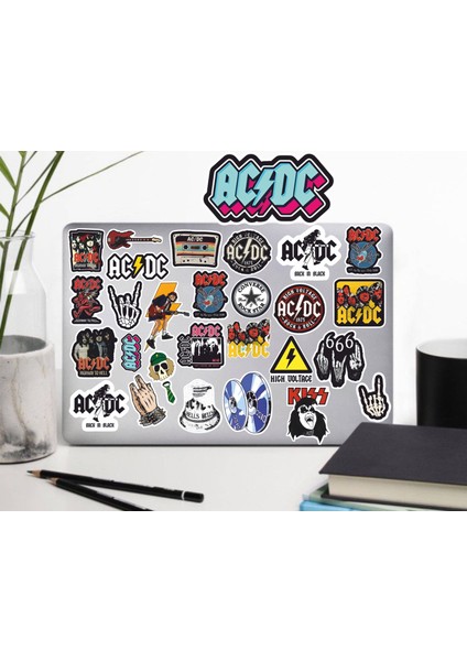 Ac Dc Rock Sticker Seti | Laptop Ajanda Notebook Tablet Telefon Defter Etiket Bullet Journal