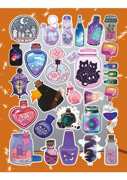 Aesthetic Bottle Sticker Seti | Laptop Ajanda Notebook Tablet Telefon Defter Etiket Bullet Journal