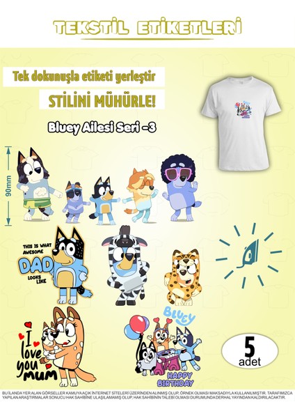 Ütü ile Yapışan Kıyafet Etiketi Bluey Serisi -3 5li Set