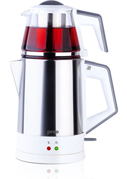 1,8 L Cam Demlikli Çelik Çay Makinesi, 1800W, Beyaz Renk