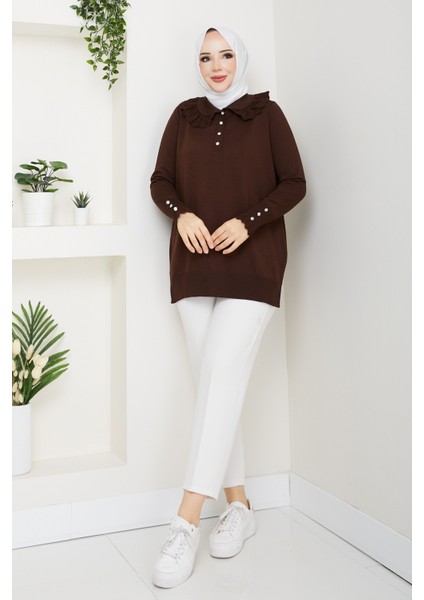 Kadın Dantel Detaylı Merserize Triko Tunik -PMK461 fiyatları