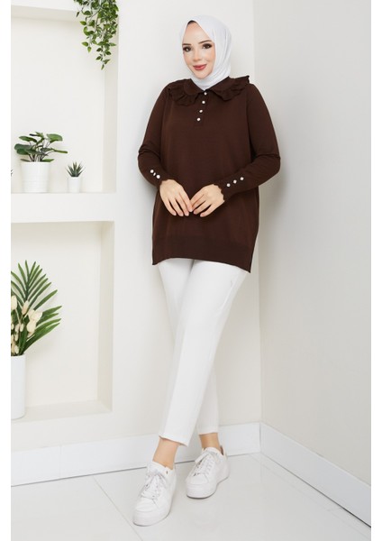 Kadın Dantel Detaylı Merserize Triko Tunik -PMK461 modelleri