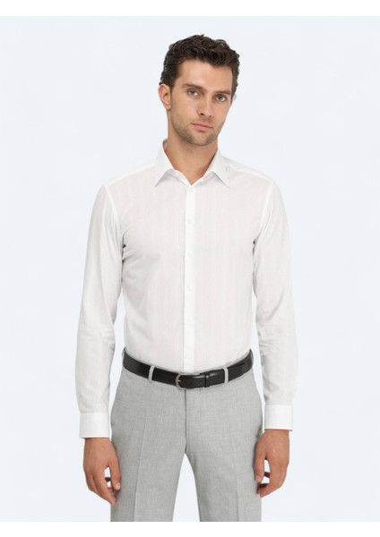 Beyaz Slim Fit Dokuma Klasik %100 Pamuk Gömlek indirimleri