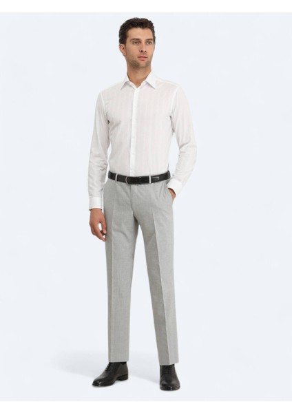 Beyaz Slim Fit Dokuma Klasik %100 Pamuk Gömlek