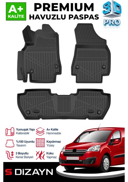 Citroen Berlingo 3D Pro Havuzlu Paspas 2008-2018 Üzeri A+ Kalite