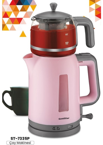 Pembe 2200W Cam Demlikli Çay ve Su Isıtıcı, Pratik ve Şık Tasarım