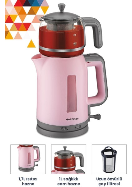 Pembe 2200W Cam Demlikli Çay ve Su Isıtıcı, Pratik ve Şık Tasarım fiyatları