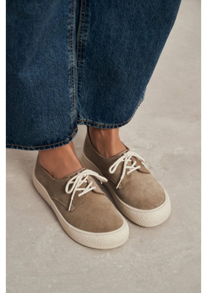Space Koyu Bej Hakiki Süet Bağcıklı Casual Sneaker Kadın Ayakkabı fiyatları