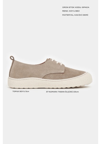 Space Koyu Bej Hakiki Süet Bağcıklı Casual Sneaker Kadın Ayakkabı modelleri