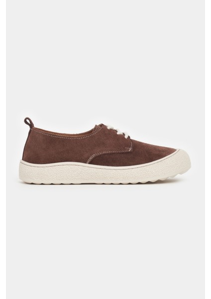 Space Kahve Hakiki Süet Bağcıklı Casual Sneaker Kadın Ayakkabı