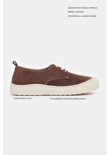 Space Kahve Hakiki Süet Bağcıklı Casual Sneaker Kadın Ayakkabı modelleri