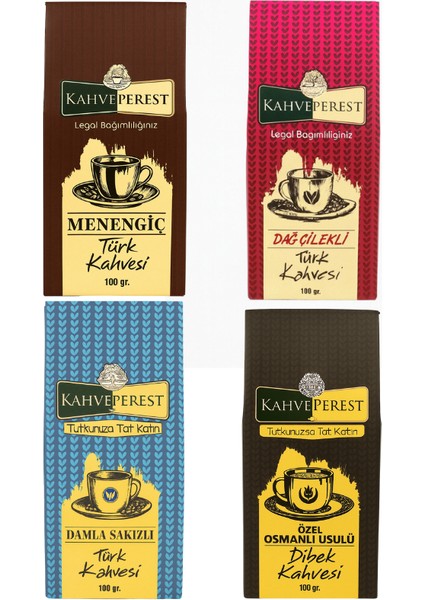 4’lü Türk Kahvesi Seti (Dibek – Dağ Çilekli – Damla Sakızlı – Menengiç) – 100G x 4