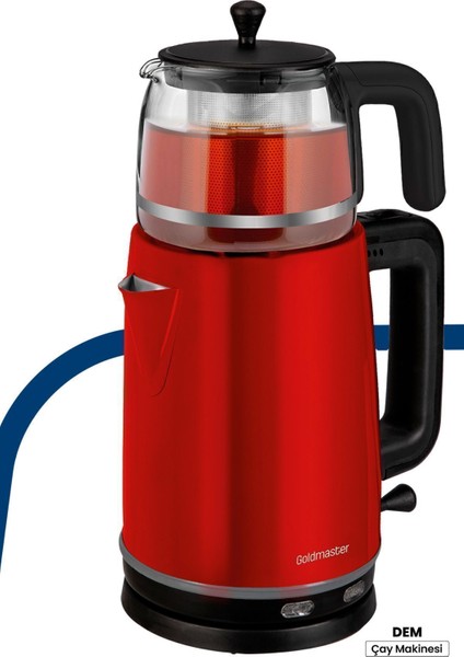 2200W Xl Paslanmaz Çelik Cam Demlikli Çay ve Su Isıtıcı