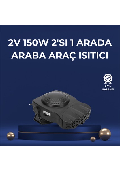 Zeroshop 3'ü 1 Arada Araç Içi Isıtıcı Fan | 12V Prizli, Buz Çözücü, Temiz Hava ve Hızlı Isıtma Özellikli