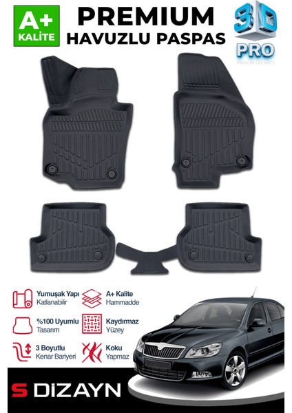 Skoda Octavia 2 3D Pro Havuzlu Paspas 2004-2013 A+ Kalite