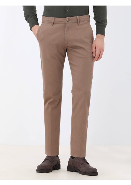 Açık Kahve Düz Dokuma Regular Fit Casual Pamuk Karışımlı Pantolon