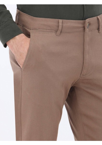 Açık Kahve Düz Dokuma Regular Fit Casual Pamuk Karışımlı Pantolon