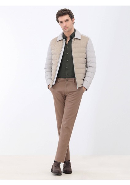 Açık Kahve Düz Dokuma Regular Fit Casual Pamuk Karışımlı Pantolon