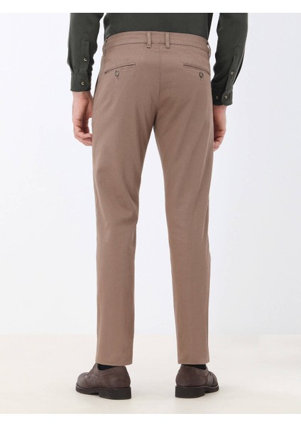 Açık Kahve Düz Dokuma Regular Fit Casual Pamuk Karışımlı Pantolon