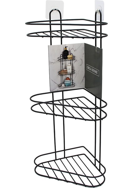 3 Katlı Siyah Metal Köşe Rafı (4989)
