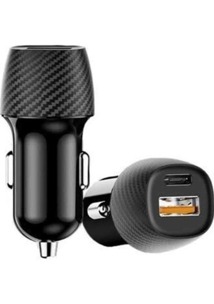 Zeroshop Hızlı Oto Şarj Cihazı 38W Çift Girişli Hizlı Şarj Oto Çakmaklık Type-C