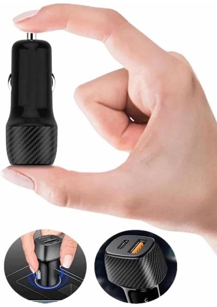 Zeroshop Hızlı Oto Şarj Cihazı 38W Çift Girişli Hizlı Şarj Oto Çakmaklık Type-C modelleri