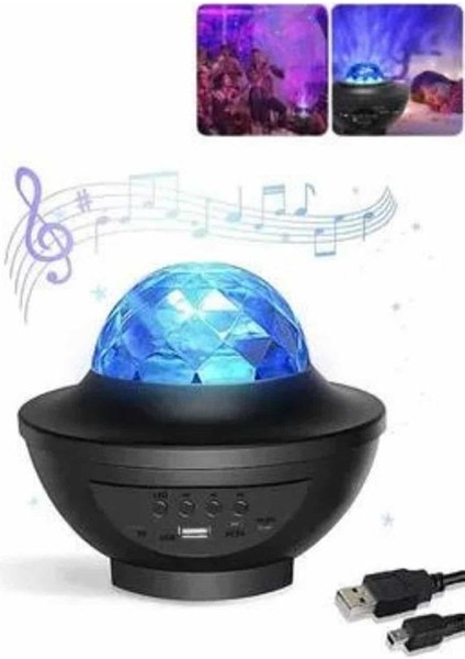 Zeroshop Masa ve Gece Lambası Renkli Projektör Işıklı Disko Topu Bluetooth Hoparlör