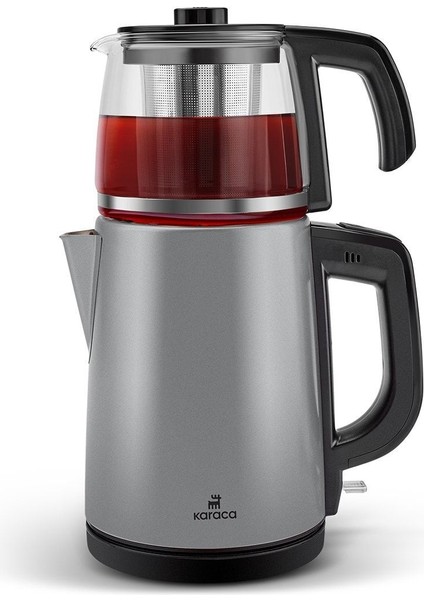 Çelik Çay Makinesi ve Kettle, 2'li, Antrasit Renk, Şık ve Pratik Tasarım