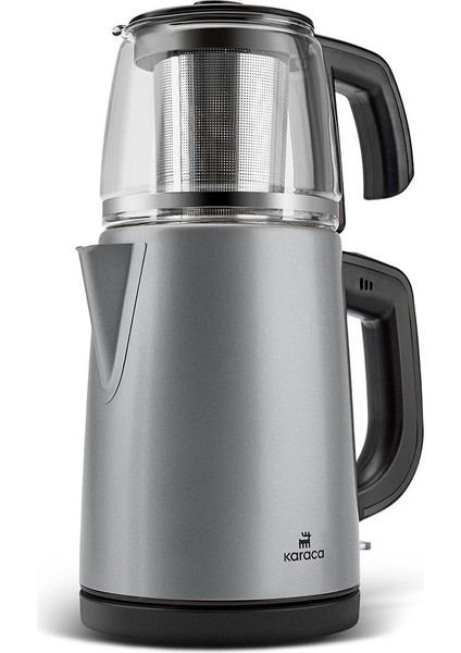 Çelik Çay Makinesi ve Kettle, 2'li, Antrasit Renk, Şık ve Pratik Tasarım