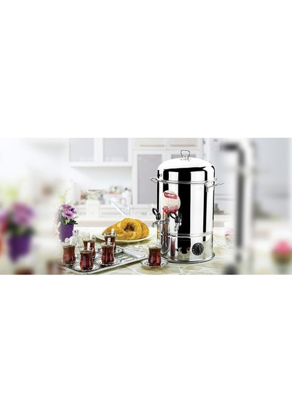 Elektrikli Çay Semaveri 120 Bardak, 9,5l, Metalik, Pratik ve Şık Tasarım