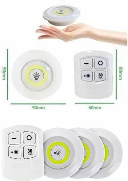 Zeroshop Yapışlı 3'lü Spot LED Işık Lamba Montajsız Pilli Uzaktan Kumandalı indirimleri