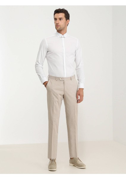Beyaz Düz Slim Fit Düz Manşet Klasik Yaka Smokin Gömlek
