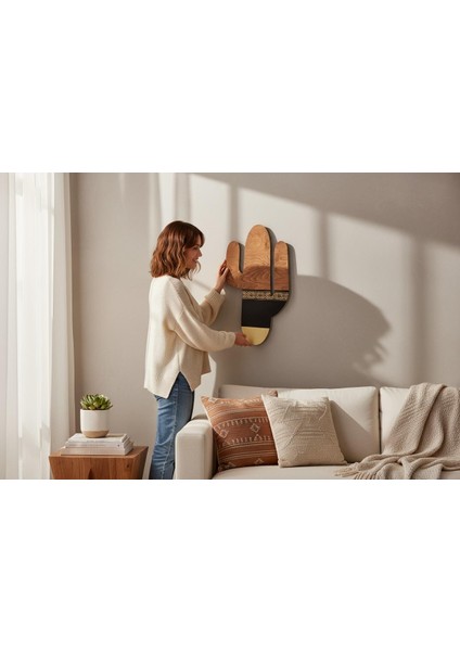 Kaktüs Duvar Süsü, Etnik Desen, Kendinden Yapışkanlı, Siyah&beyaz Detaylı, Tek Adet, 55X29CM Ölçü modelleri