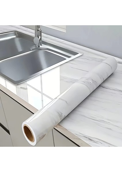 Mermer Desenli Mutfak Duvar Kağıdı Sticker - 5m x 60CM: Su ve Yağa Dayanıklı, Yüksek Sıcaklık Esnekliğine Sahip Tezgah, Dolap, Ocak Yenileme Folyosu T10 ( Lisinya ) fiyatları