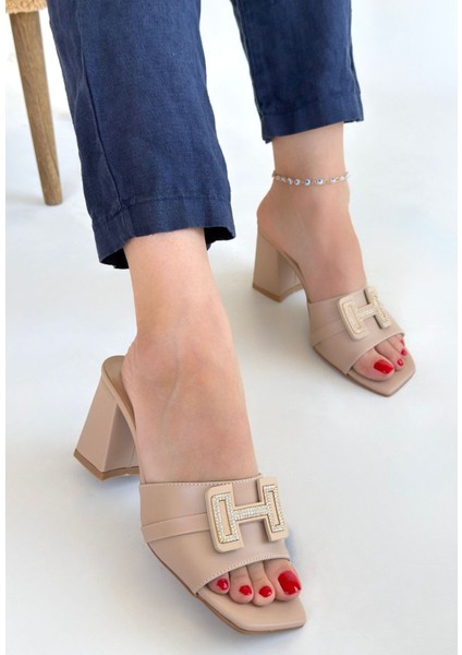 Erew Bej Cilt Topuklu Terlik - Lisinya