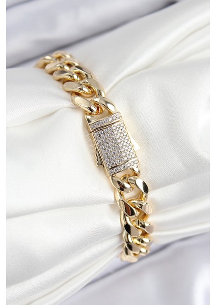 Vıp Pirinç Zirkon Taşlı Klasik Zincir Model Gold Renk Kadın Bileklik - Lisinya