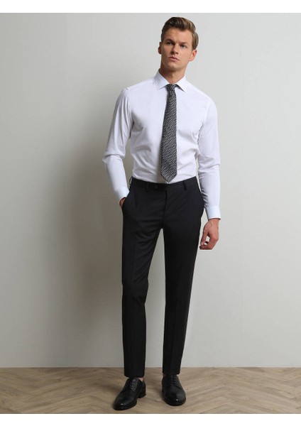 Siyah Düz Dokuma Slim Fit Klasik Yün Karışımlı Pantolon indirimleri